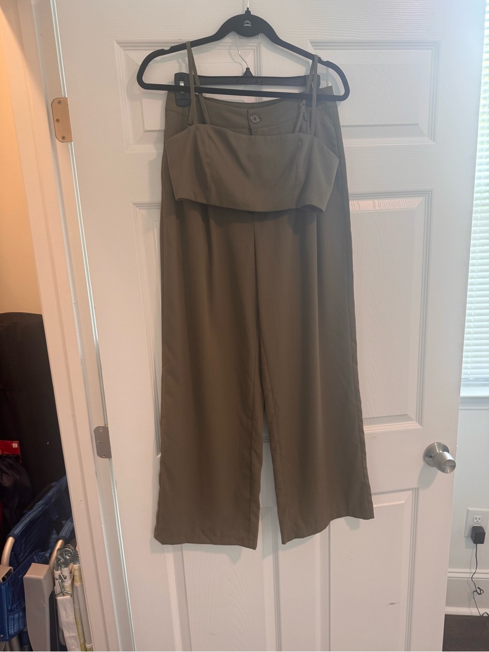 Womens Olive Wide-Leg Jumpsuit set